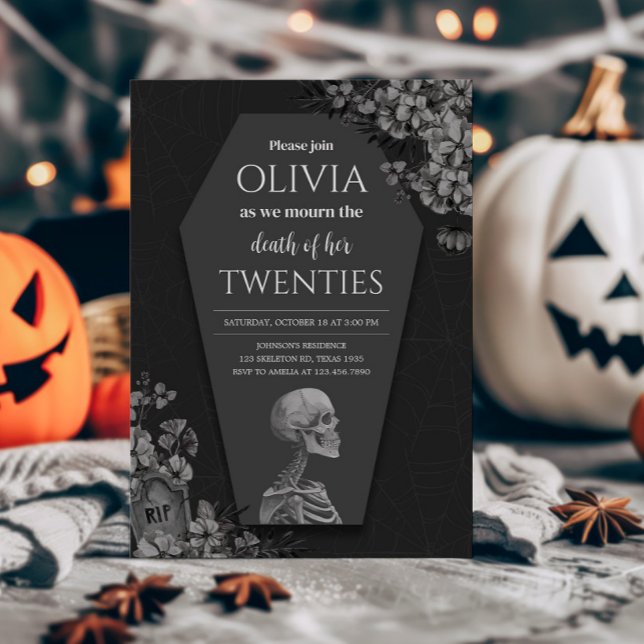 Convites Aniversário de Gothic Halloween de Morte dos Vinte (Death of my Twenties Birthday Party Invitation )