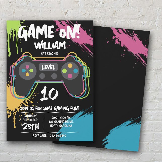 Convites Aniversário de Graffiti de Jogos de Vídeo para Ado (Teen Gaming Gamer Video Game Graffiti Birthday Invitation)