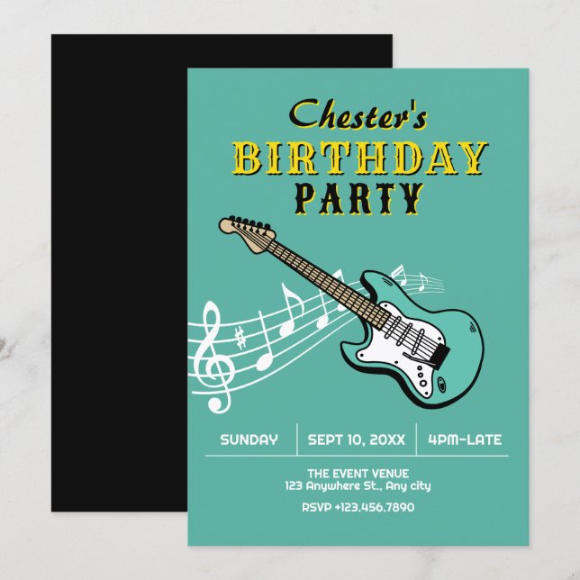 Convites Aniversário de guitarra (Frente/Verso)