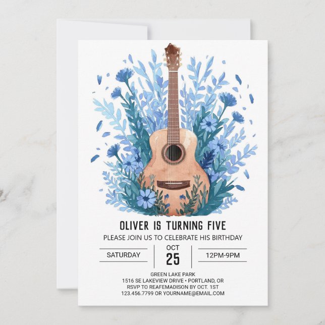 Convites Aniversário de Guitarrista de Flores Selvagens (Frente)