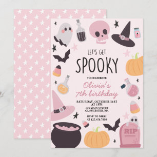 Convites Aniversário de Halloween Assustador Rosa