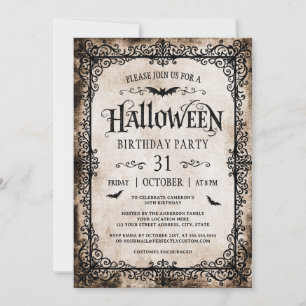 Convites Aniversário de Halloween com Filigrana Gótica Anti