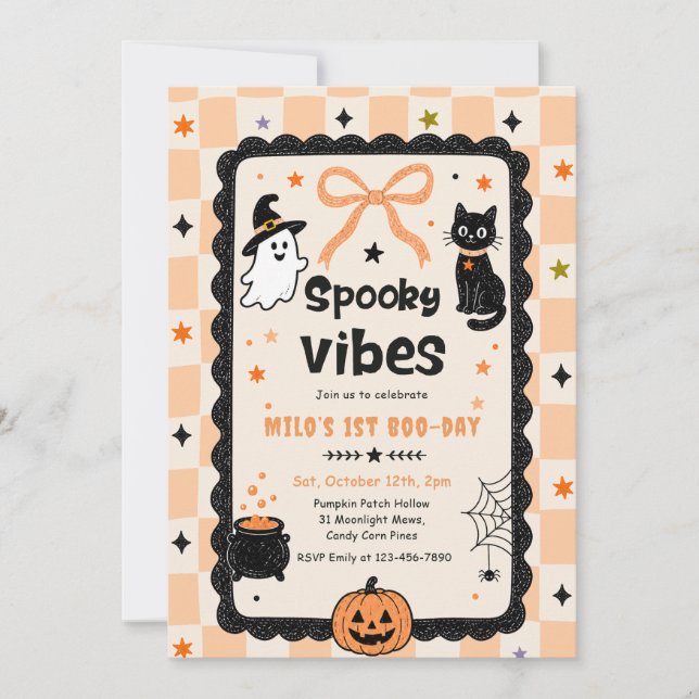 Convites Aniversário de Halloween com Vibrações Assustadora (Frente)