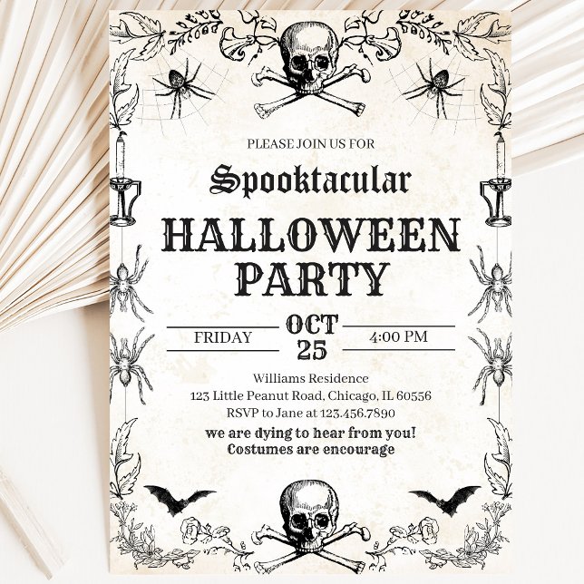 Convites Aniversário de Halloween Crânio Vintage (Criador carregado)