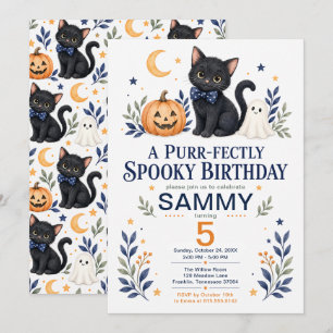 Convites Aniversário de Halloween de Gato Preto Perfeitamen