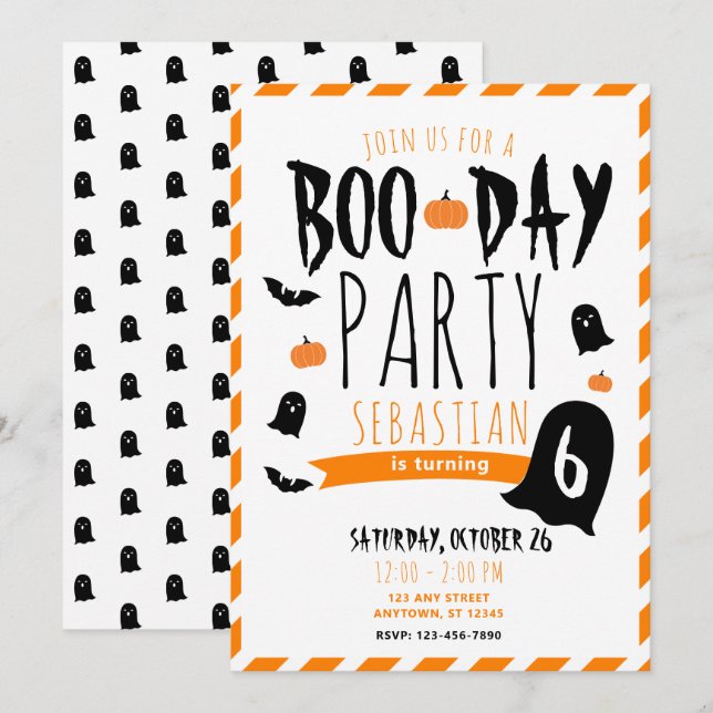 Convites Aniversário de Halloween Dia do Boo-Day Fantasmas  (Frente/Verso)