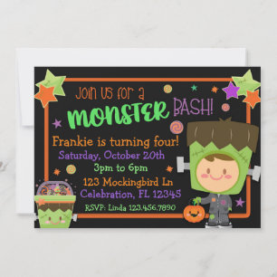 Convites Aniversário de Halloween do Monstro de Frankenstei