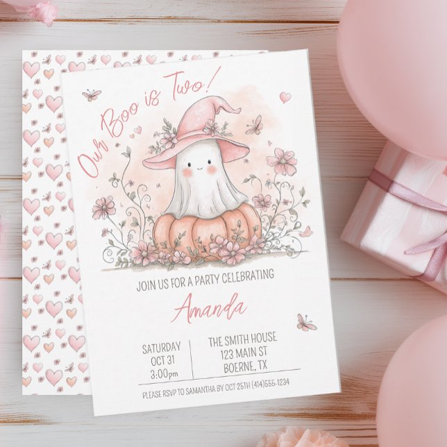 Convites Aniversário de Halloween do Pastel Ghost (Our Boo is Two Halloween Themed Birthday)