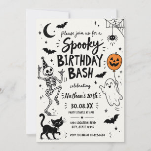 Convites Aniversário de Halloween Esqueleto Assustador Dese