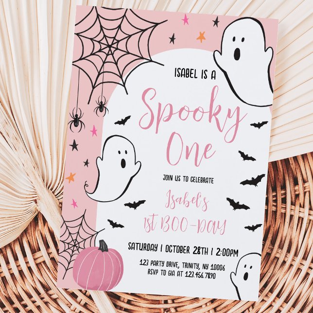 Convites Aniversário de Halloween Fantasma Rosa Assustador (Criador carregado)