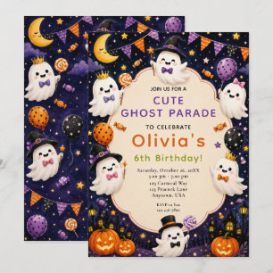 Convites Aniversário de Halloween Fantasminha Fofa