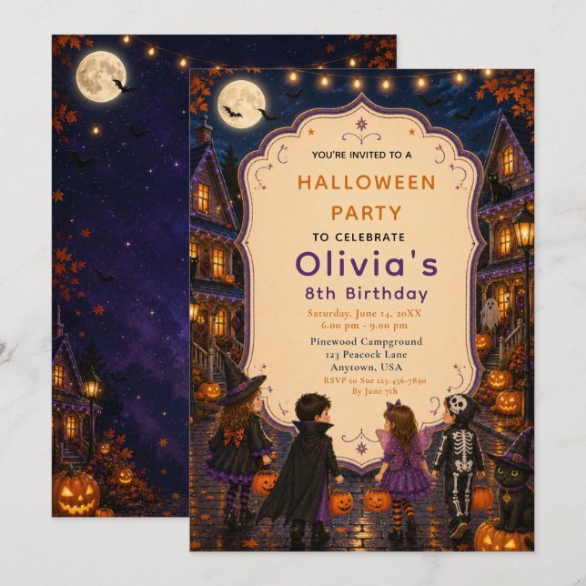 Convites Aniversário de Halloween Trick-or-Treat (Frente/Verso)