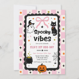 Convites Aniversário de Halloween Vibes Assustadoras Xadrez