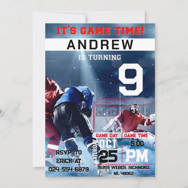 Convites Aniversário de Hockey Pessoal com Fotografia (Frente)