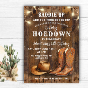 Convites Aniversário de Hoedown Ocidental com Boots Cowboy