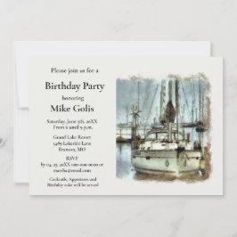 Convites Aniversário de Homem Barco Aquarela Vintage 