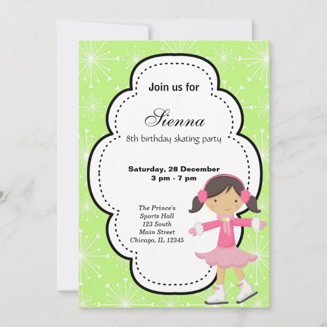 Convites Aniversário De Ice Em Pista (Verde) (Frente)