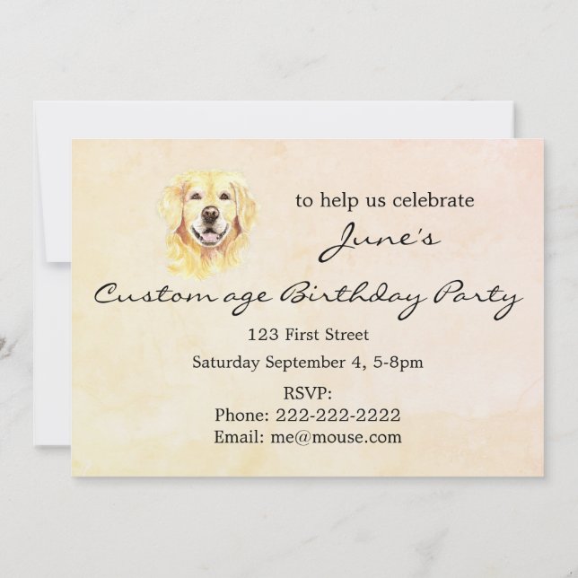 Convites Aniversário de Idade Personalizado Cachorro Retrie (Verso)