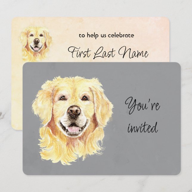 Convites Aniversário de Idade Personalizado Cachorro Retrie (Frente/Verso)
