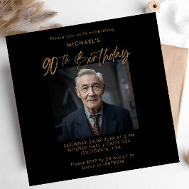 Convites Aniversário de Imagem de 90 Preto e Dourado com Sc