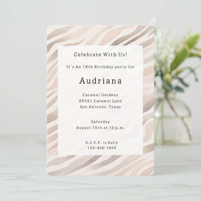 Convites Aniversário de Impressão Animal de Creme Zebra Ros (Em pé/Frente)