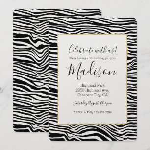 Convites Aniversário de Impressão de Zebra Negra e Branca