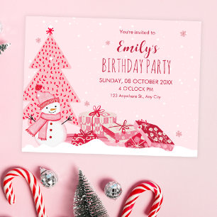 Convites Aniversário de inverno cor-de-rosa divertido