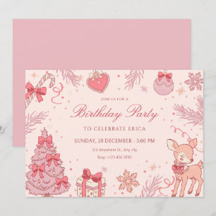 Convites Aniversário de inverno rosa fofo