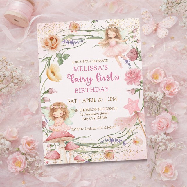 Convites Aniversário de Jardim das Fadas Florais Rosa Capri (Criador carregado)