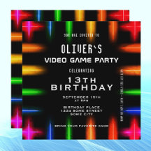 Aniversário de Jogos de Vídeo Neon Colorido