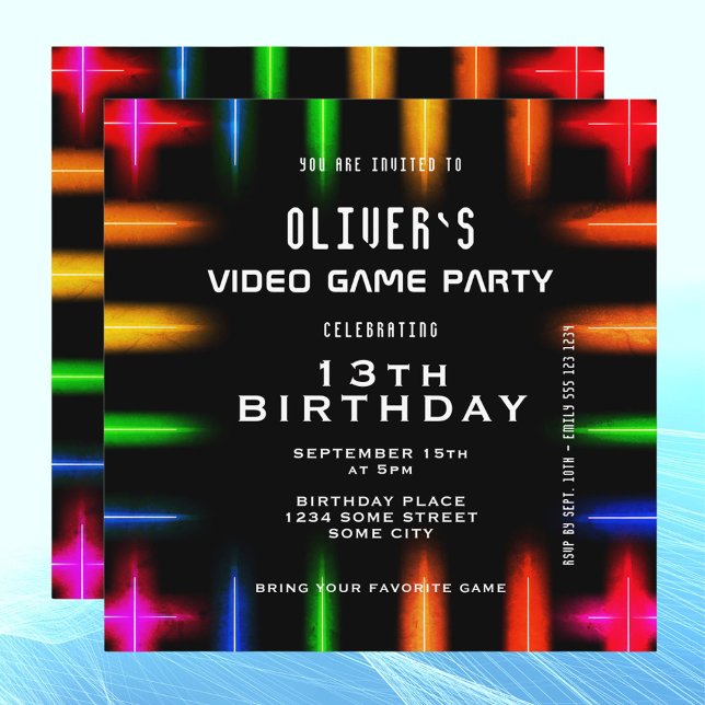 Convites Aniversário de Jogos de Vídeo Neon Colorido (Criador carregado)