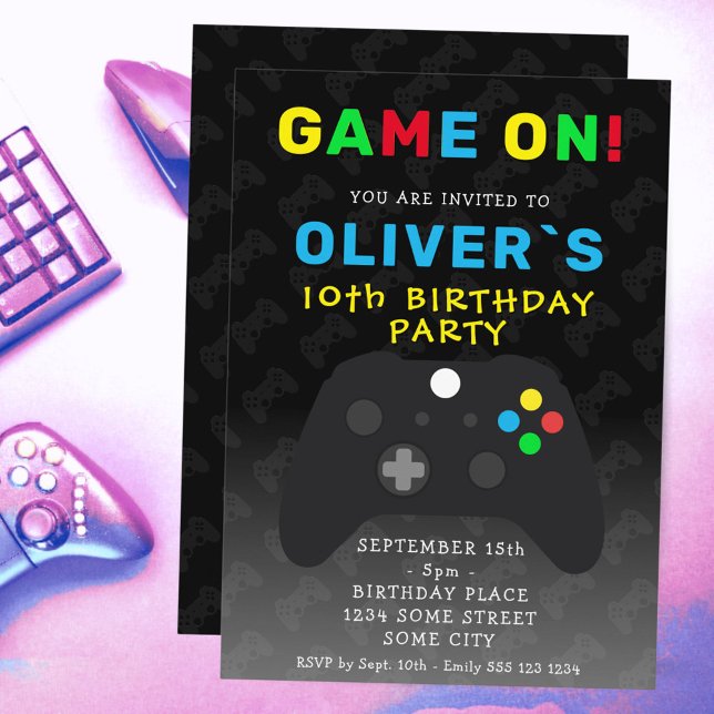 Convites Aniversário de Jogos do Controle de Vídeo Game (Criador carregado)