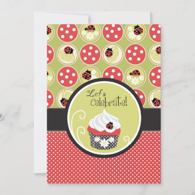 Convites Aniversário de Lady Bug e Cupcake (Frente)