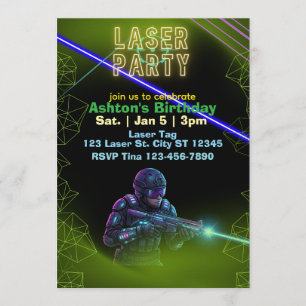 Convites Aniversário de Laser Tag, Neon e Preto