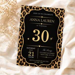 Convites Aniversário de Leão Impresso Cheetah Preto e Doura