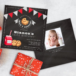 Convites Aniversário de Leite e Cookies - Vintage Cha