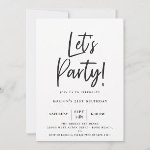 Convites Aniversário de Let's Party com Letra Moderna Preta