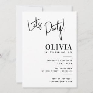 Convites Aniversário de Let's Party Preto e Branco Minimali