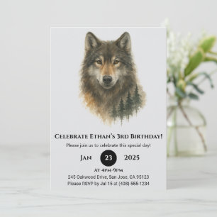 Convites Aniversário de Lobo de Aquarela Personalizado 