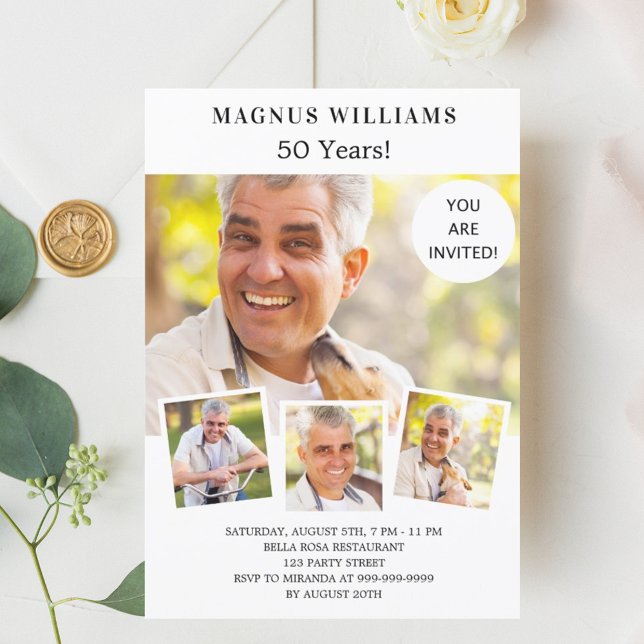 Convites Aniversário de luxo branco de colagem fotográfica (Criador carregado)
