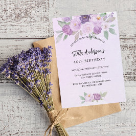 Convites Aniversário de luxo com flores violetas