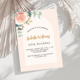 Convites Aniversário de luxo com rosa de ouro floral