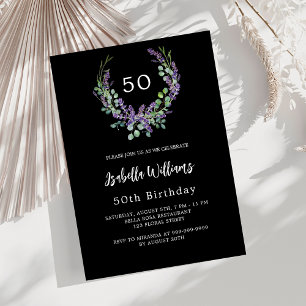 Convites Aniversário de luxo floral com lavanda branca pret
