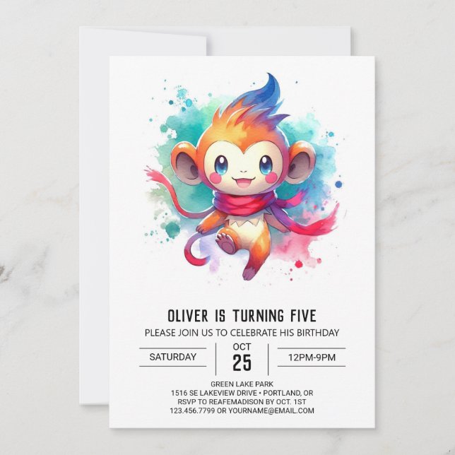 Convites Aniversário de Macaco Personalizado Encantado (Frente)