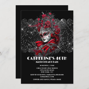 Convites aniversário de mascarada, Venezia mask rosa floral