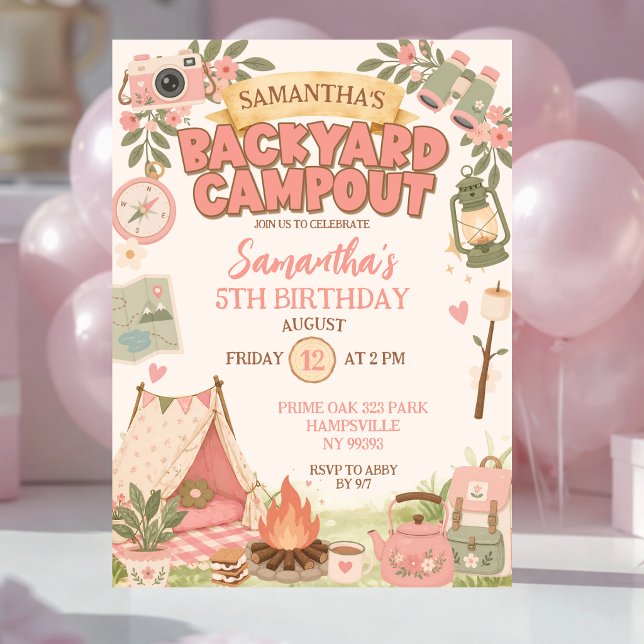 Convites Aniversário de Menina Acampamento no Quintal Boho  (Criador carregado)