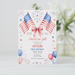 Convites Aniversário de Menina Americana no Dia 4 de Julho