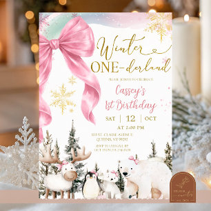 Convites Aniversário de Menina Animais Árticos no Inverno O