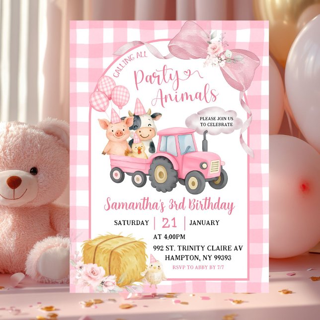 Convites Aniversário de Menina Animais da Fazenda Rosa Cham (Criador carregado)