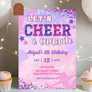 Convites Aniversário de Menina Cheerleader com Lantejoulas